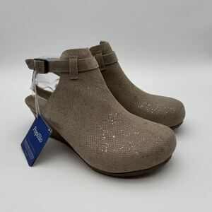 Papillio Birkenstock Women 40/9 Tan Silver Sparkle Leather Esra Clog Wedge Shoes